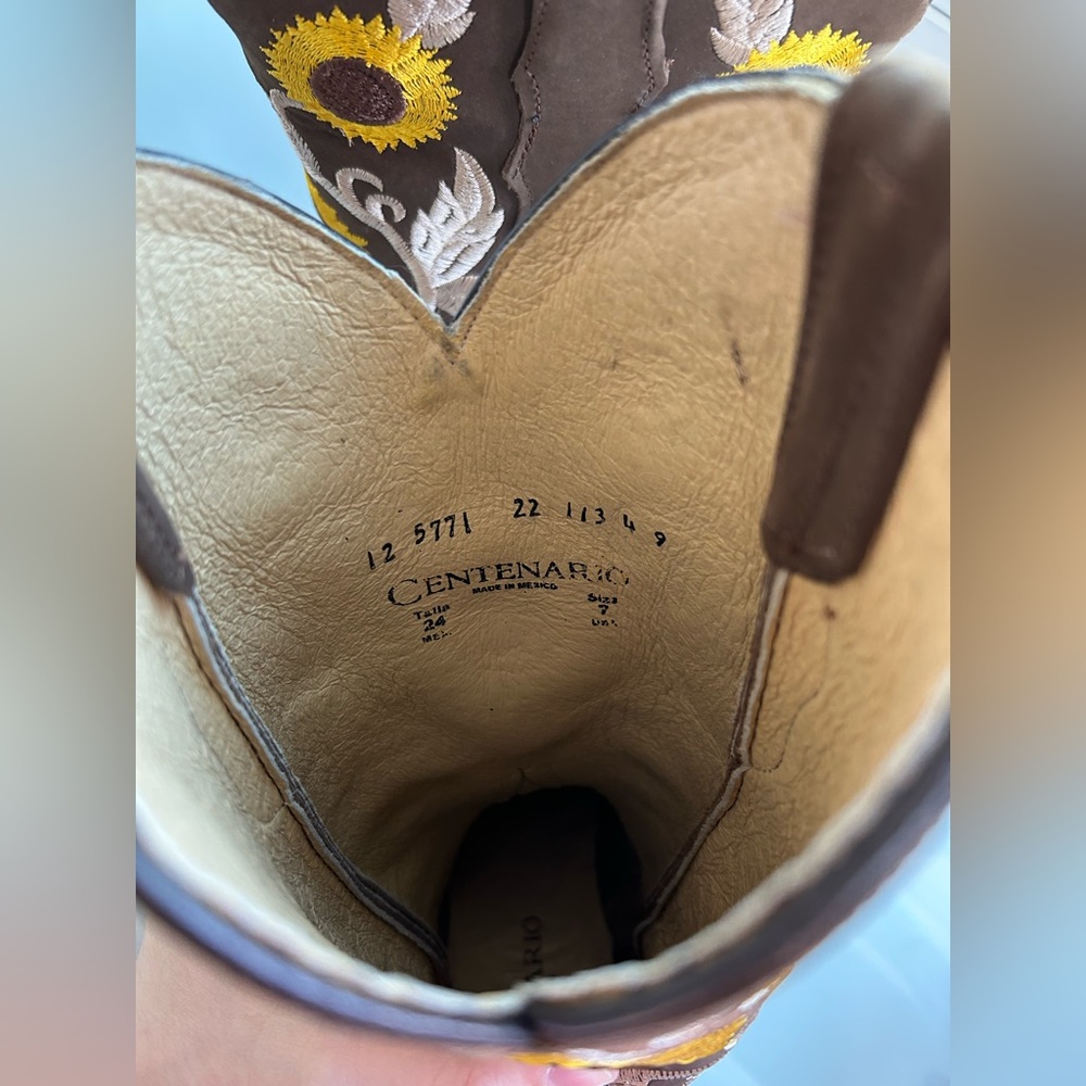 Centenario Brown Suede Cowboy Boots with Sunflower Embroidery - Picture 12 of 14